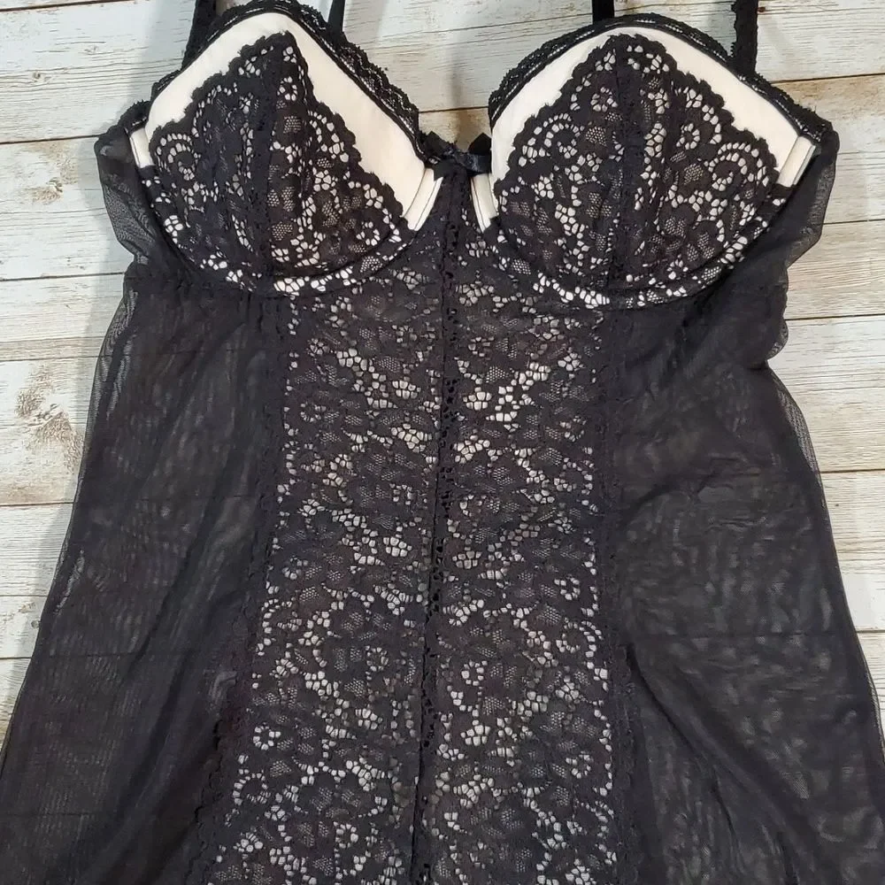 Y2K VINTAGE Victoria's Secret Sheer  Black Beige Slip Dress Keyhole Back 34B‎